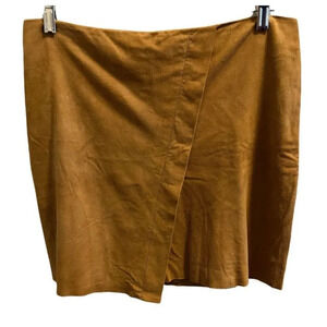 Chelsea 28 Womens Mini Skirt Size Large Brown Suede Faux Wrap Lined